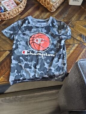 Champion Gray Camo Tee with Orange Basketball Graphic